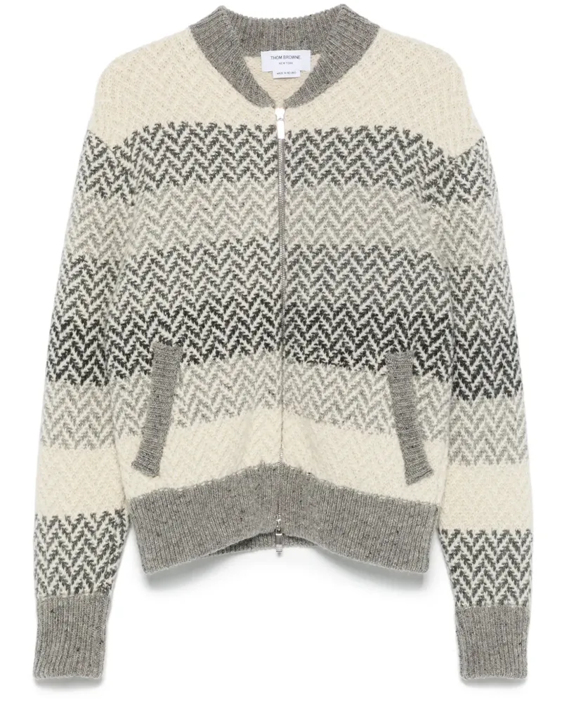 Thom Browne Gestreifte Jacquard-Bomberjacke mit Fischgrätenmuster - Grau Grau