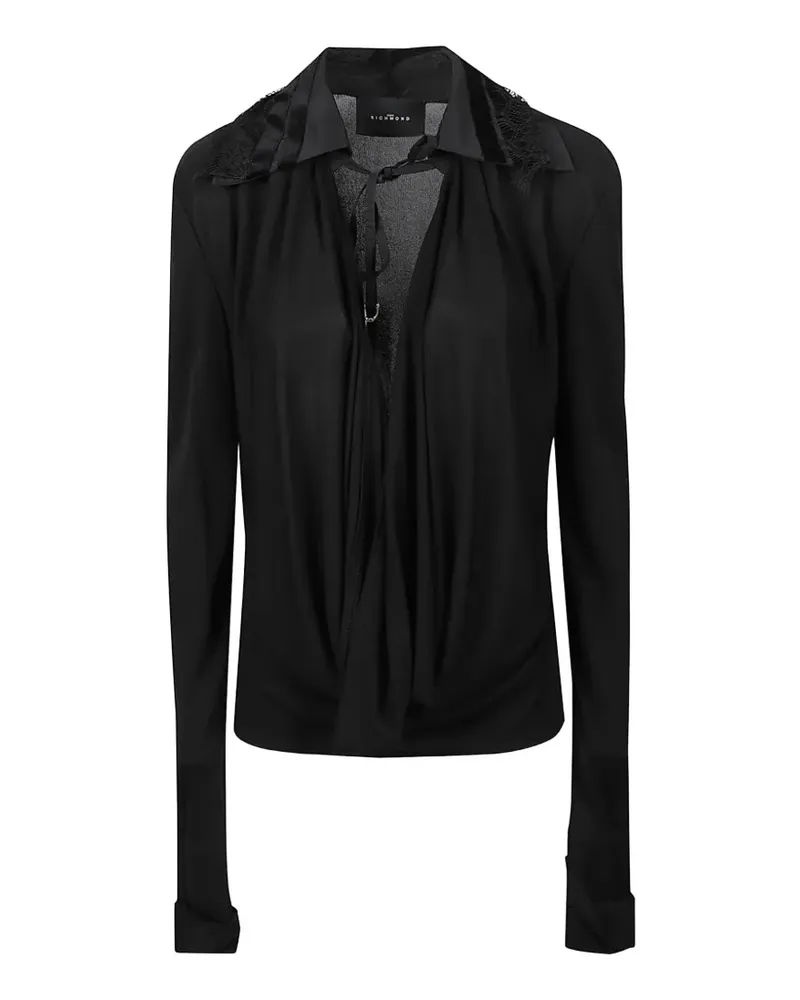 John Richmond Drapierte Bluse mit Spitzenbesatz - Schwarz Schwarz