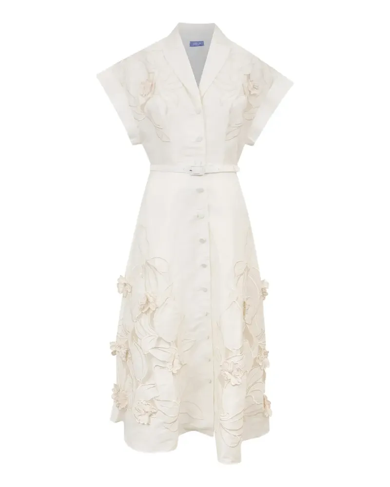 LEO LIN Midikleid mit Blumenapplikation - Weiß Weiß