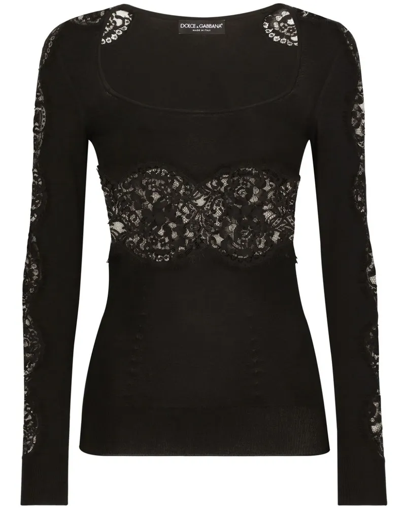 Dolce & Gabbana Strickpullover mit Blumenspitze - Schwarz Schwarz