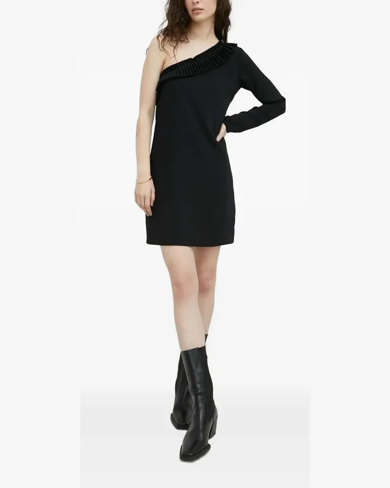 The Kooples One-Shoulder-Minikleid mit Falten - Schwarz Schwarz