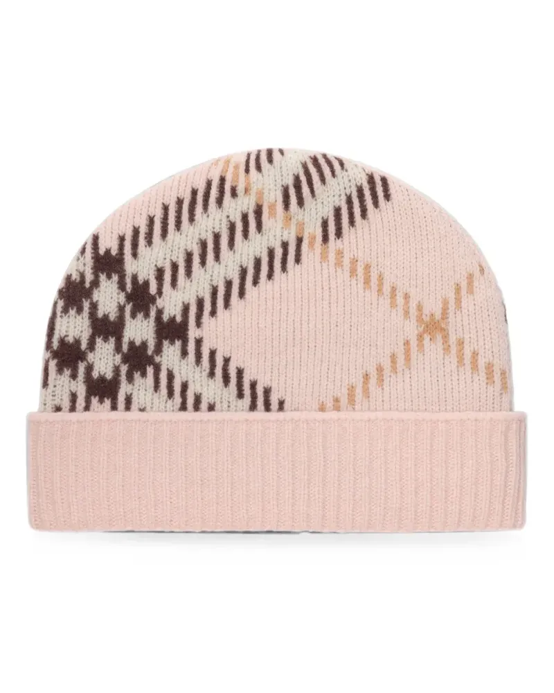 Burberry Check cashmere-blend beanie - Rosa Rosa