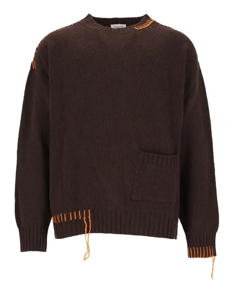 Amish contrast-stitch patch-pocket sweater - Braun Braun