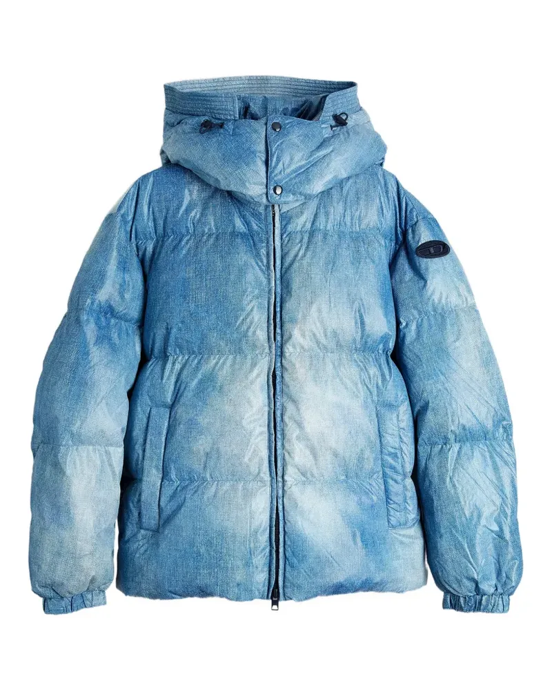 Diesel hooded down jacket with denim-effect print - Blau Blau