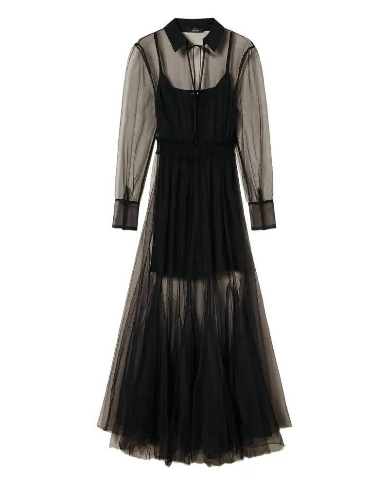 Twin-Set Midikleid mit Tüll-Overlay - Schwarz Schwarz