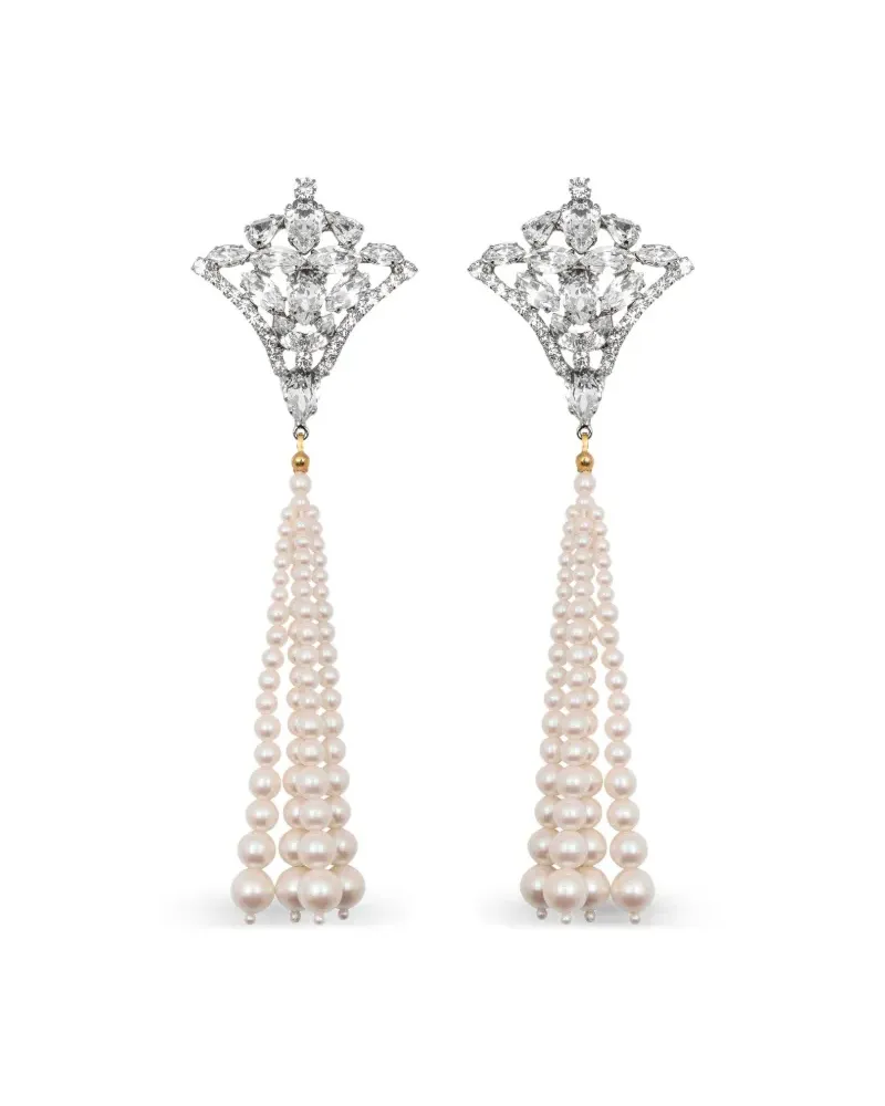 Jennifer Behr Mildred Perlenohrringe mit Kristallen - Nude Nude