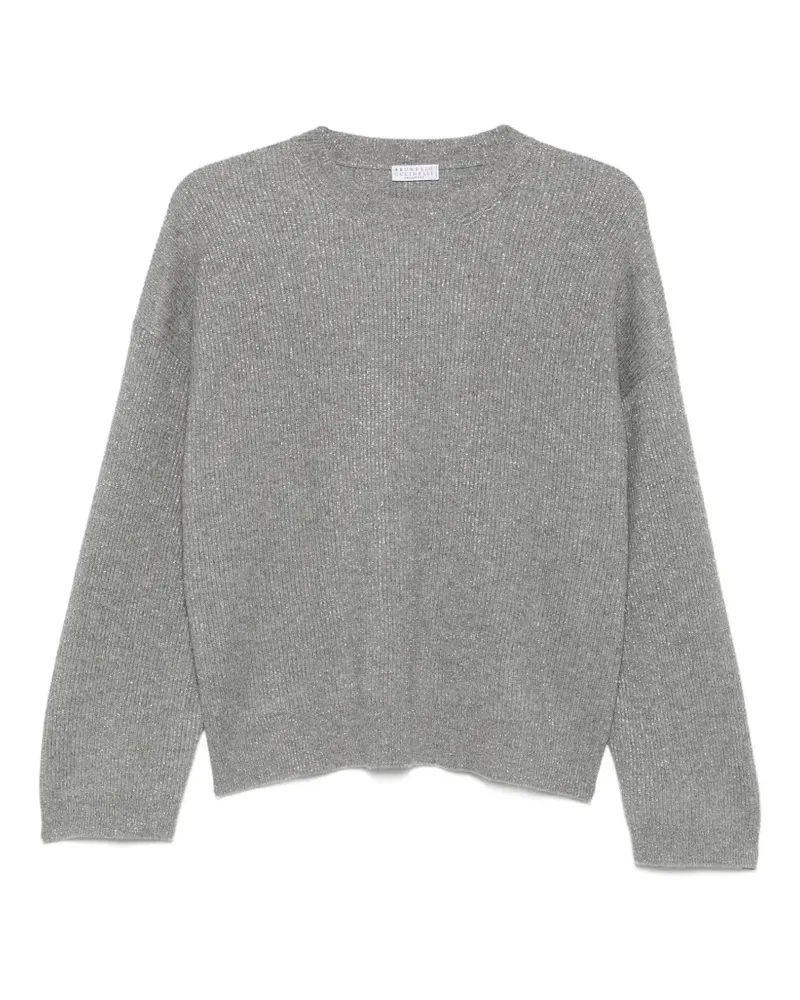 Brunello Cucinelli ribbed-knit metallic-thread sweater - Grau Grau