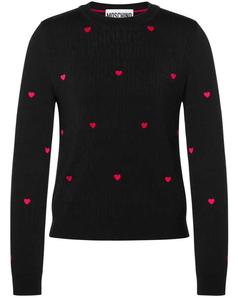 Moschino Gestrickter Pullover mit Herzen - Schwarz Schwarz