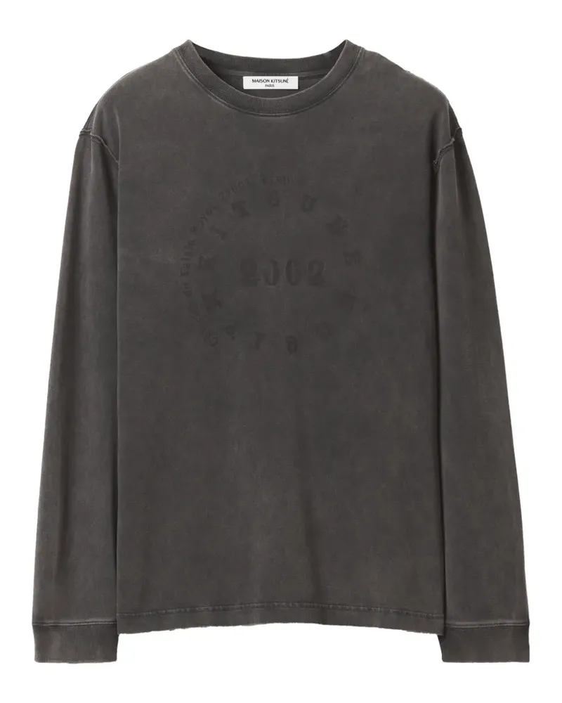 Kitsuné Circle Stamp Langarmshirt mit Logo-Print - Schwarz Schwarz