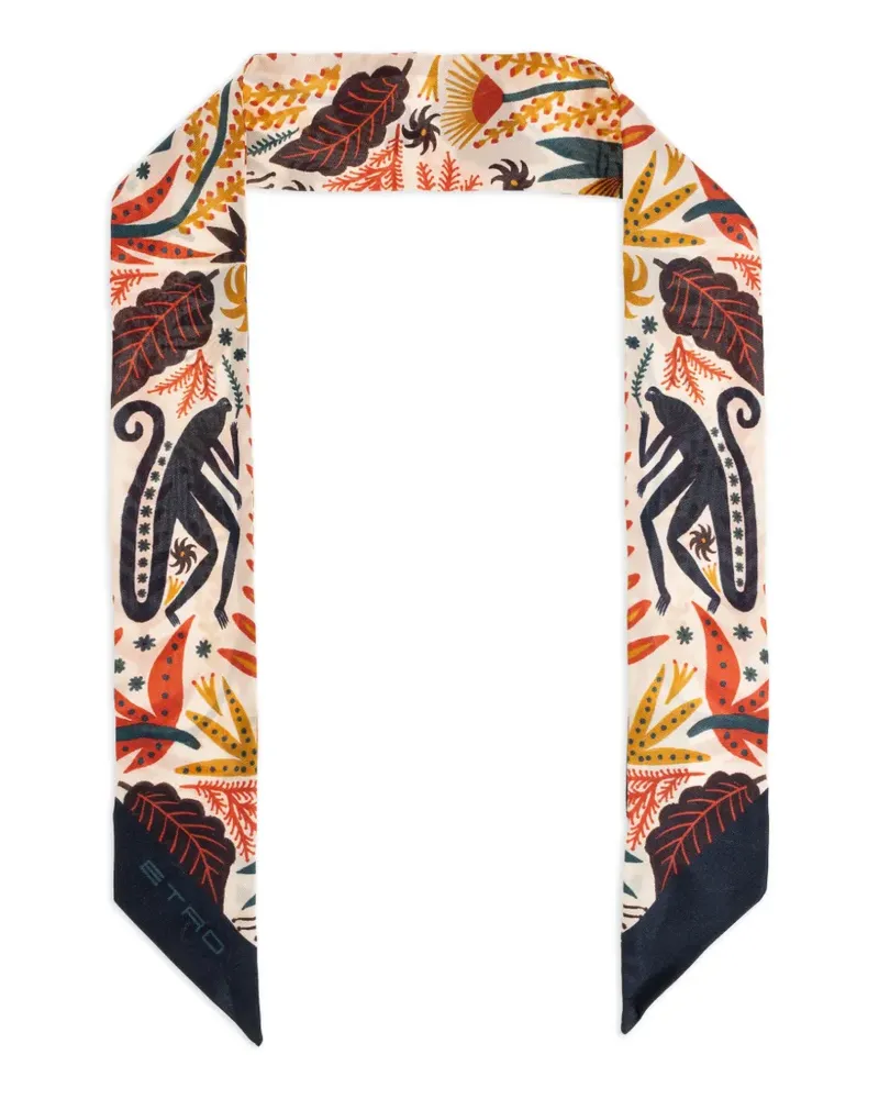 Etro x Tabby Booth monkey-print silk scarf - Nude Nude