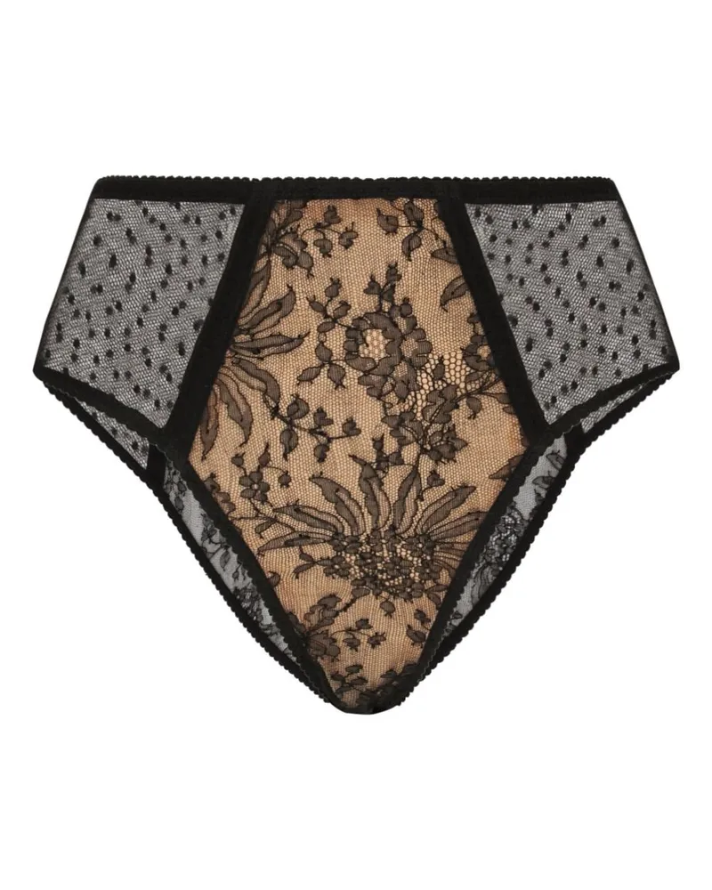Dolce & Gabbana Plumetis Spitzen-Slip mit hohem Bund - Schwarz Schwarz