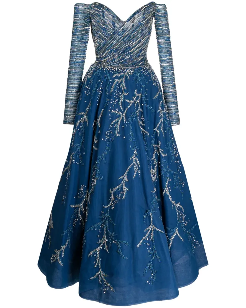 Saiid Kobeisy Schulterfreies Kleid mit Perlen - Blau Blau