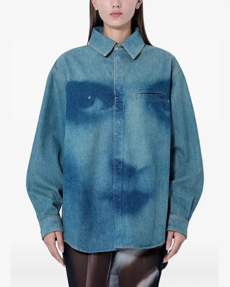 Jean Paul Gaultier graphic face-print denim shirt - Blau Blau