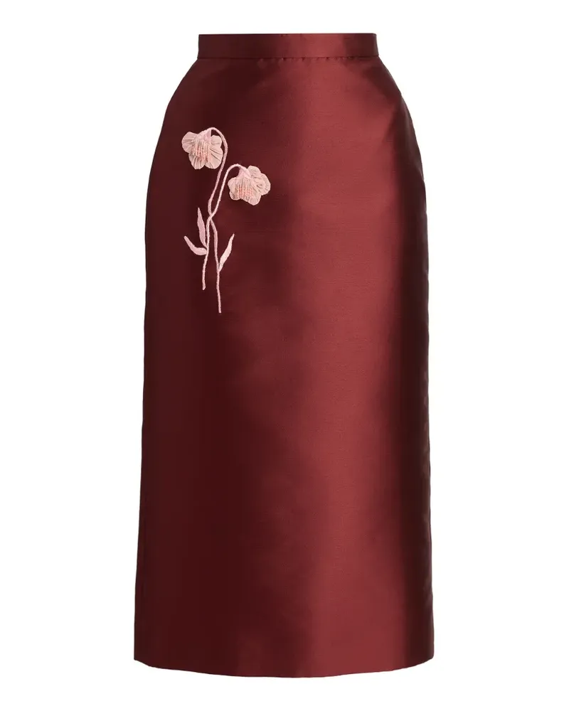 Erdem embroidered Mikado pencil midi skirt - Rot Rot
