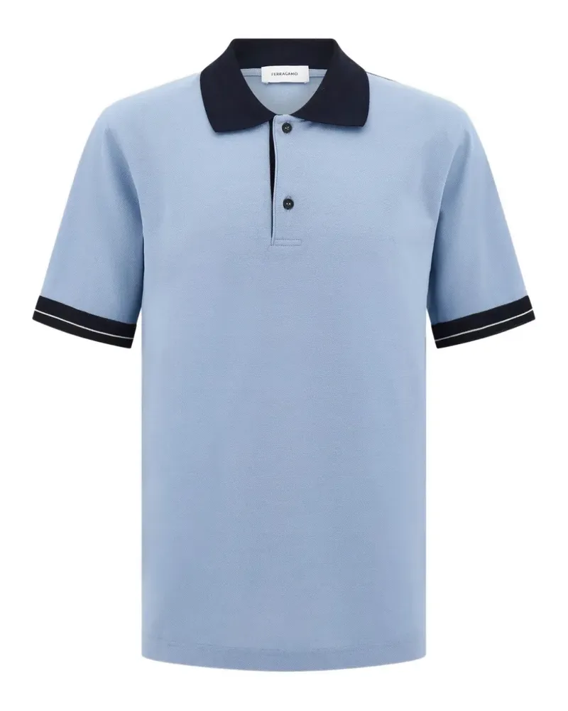 Ferragamo Poloshirt aus Piqué mit Kontrastkragen - Blau Blau