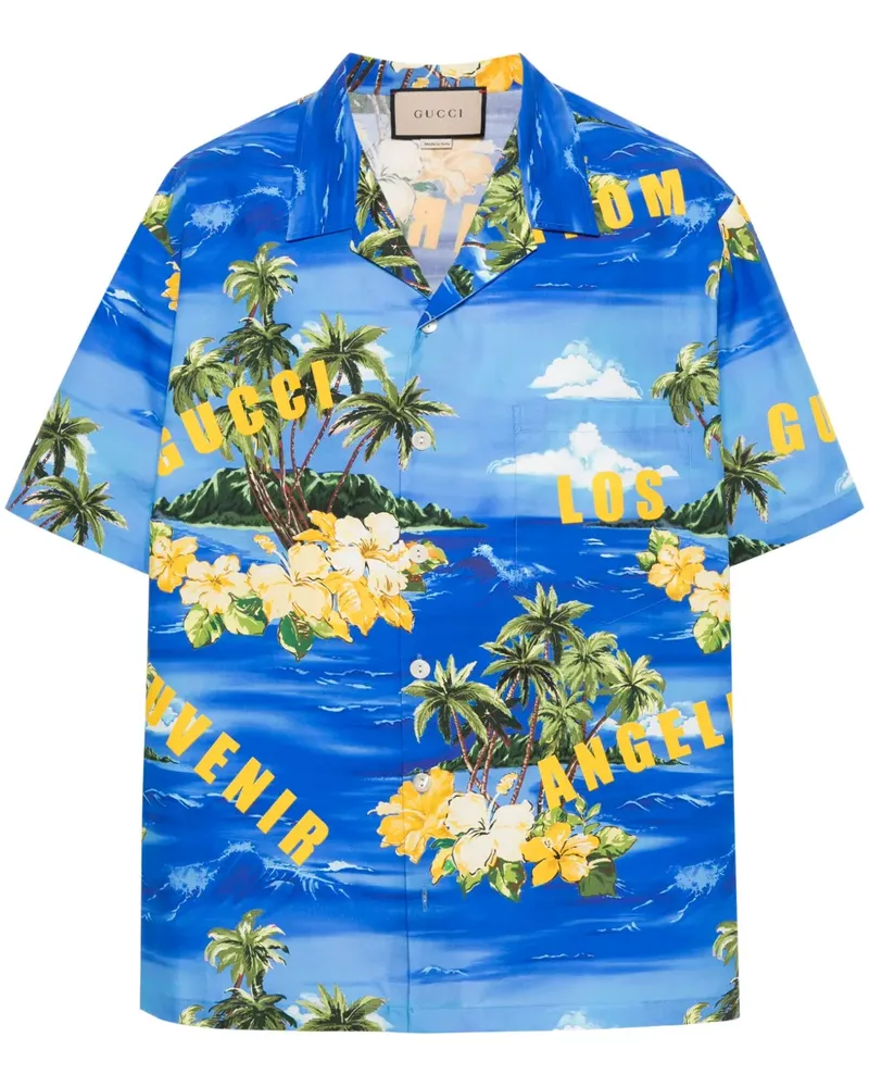Gucci Bowlinghemd mit Palmen-Print - Blau Blau