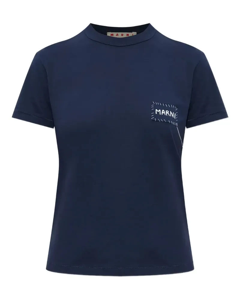 Marni embroidered-patch T-shirt - Blau Blau