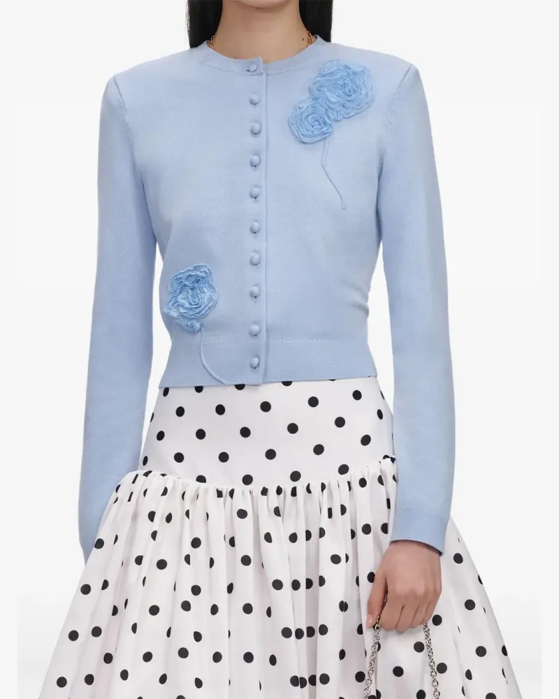 Self-Portrait floral-motif button-up knit cardigan - Blau Blau