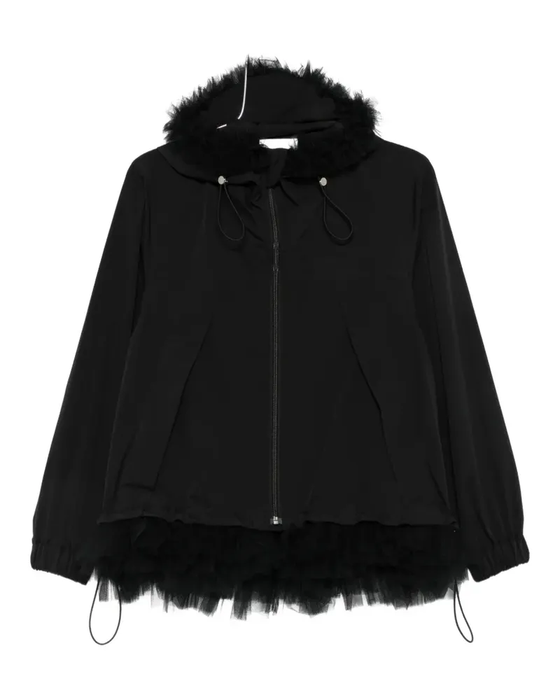 Noir Kei Ninomiya tulle-trim hooded jacket - Schwarz Schwarz
