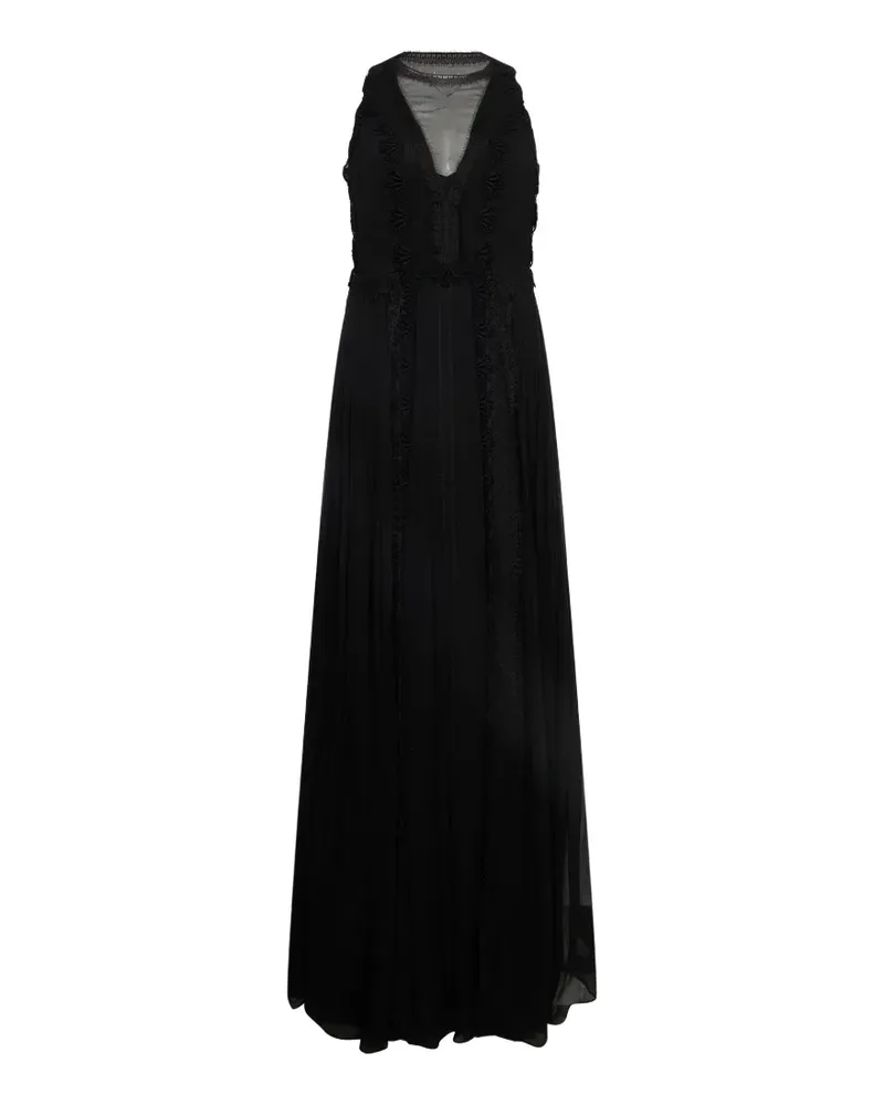 Alberta Ferretti lace-trimmed pleated maxi dress - Schwarz Schwarz