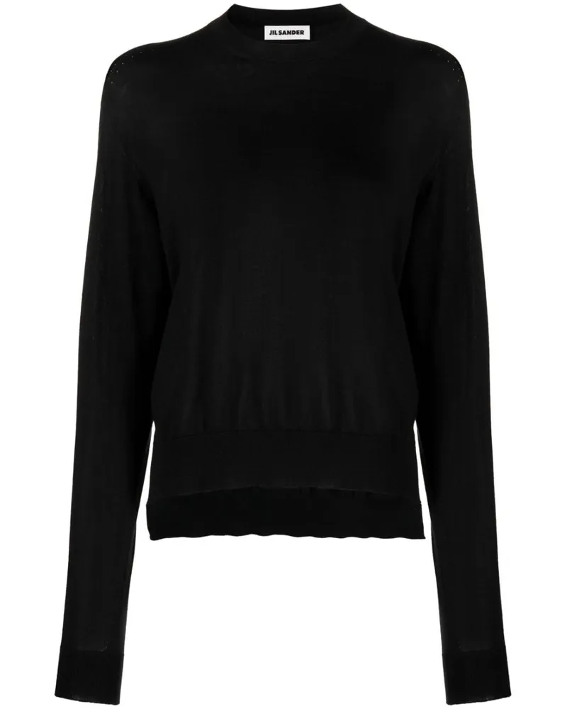 Jil Sander Gerippter Pullover mit rundem Ausschnitt - Schwarz Schwarz