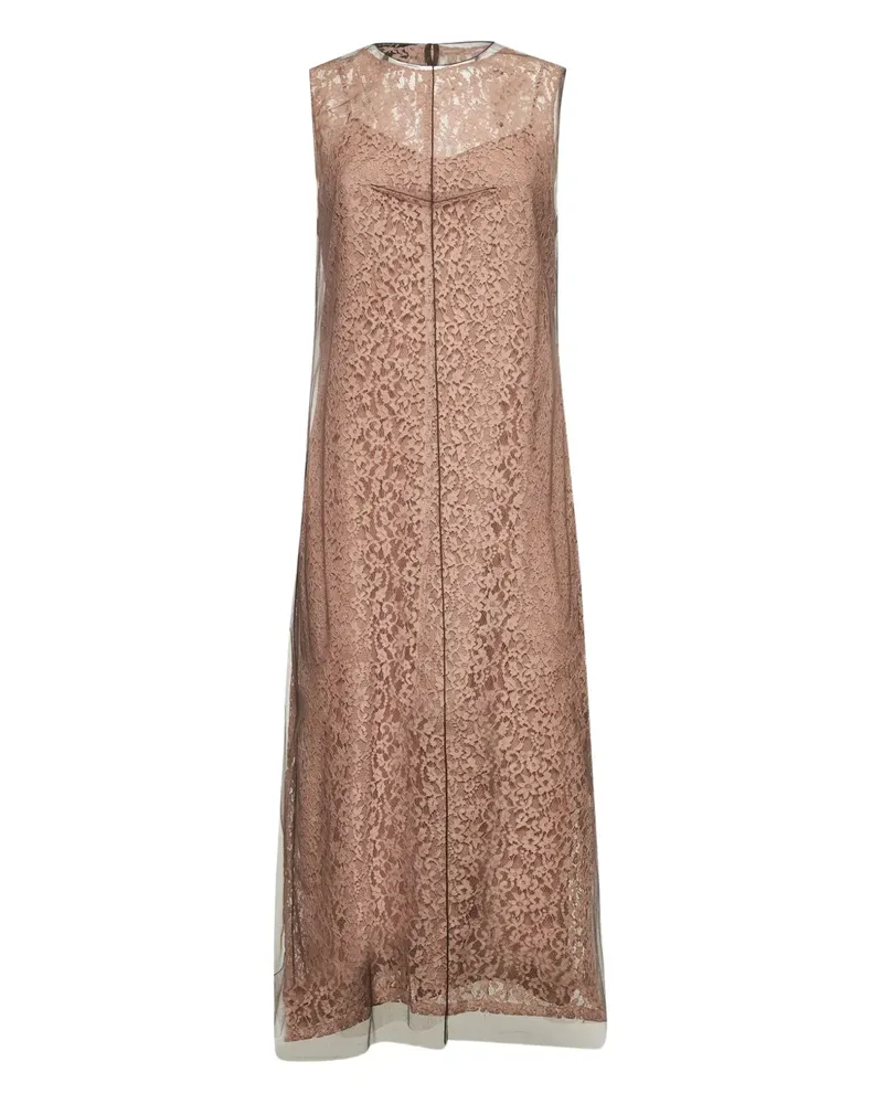 Fendi Maxikleid aus Blumenspitze im Layering-Look - Braun Braun