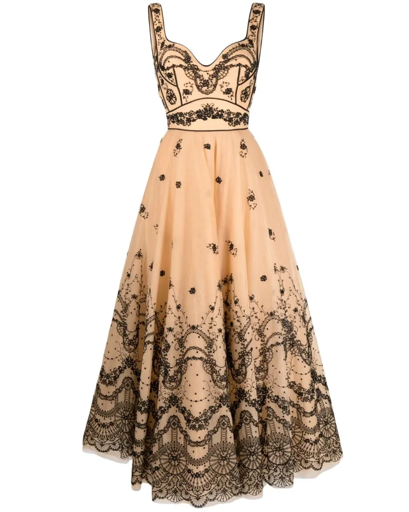 Saiid Kobeisy Kleid mit Blumenstickerei - Nude Nude