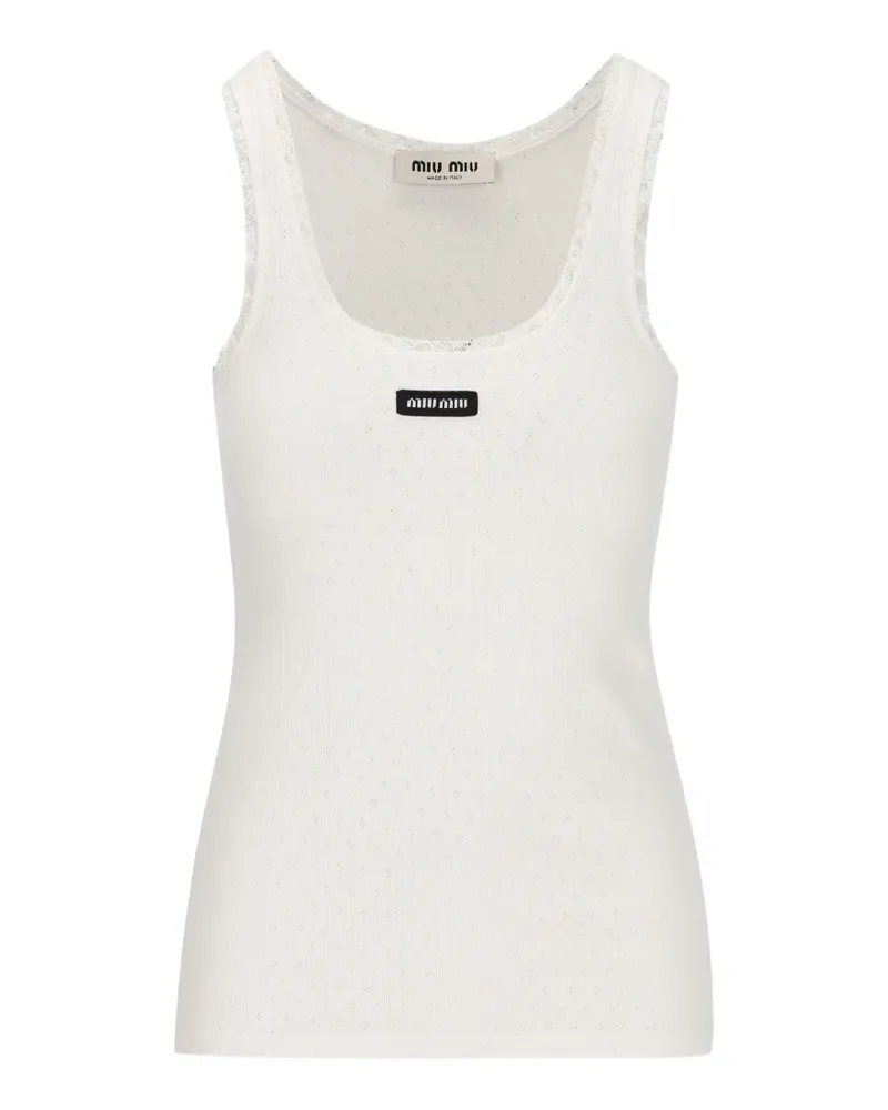 Miu Miu lace-trim logo-patch top - Weiß Weiß