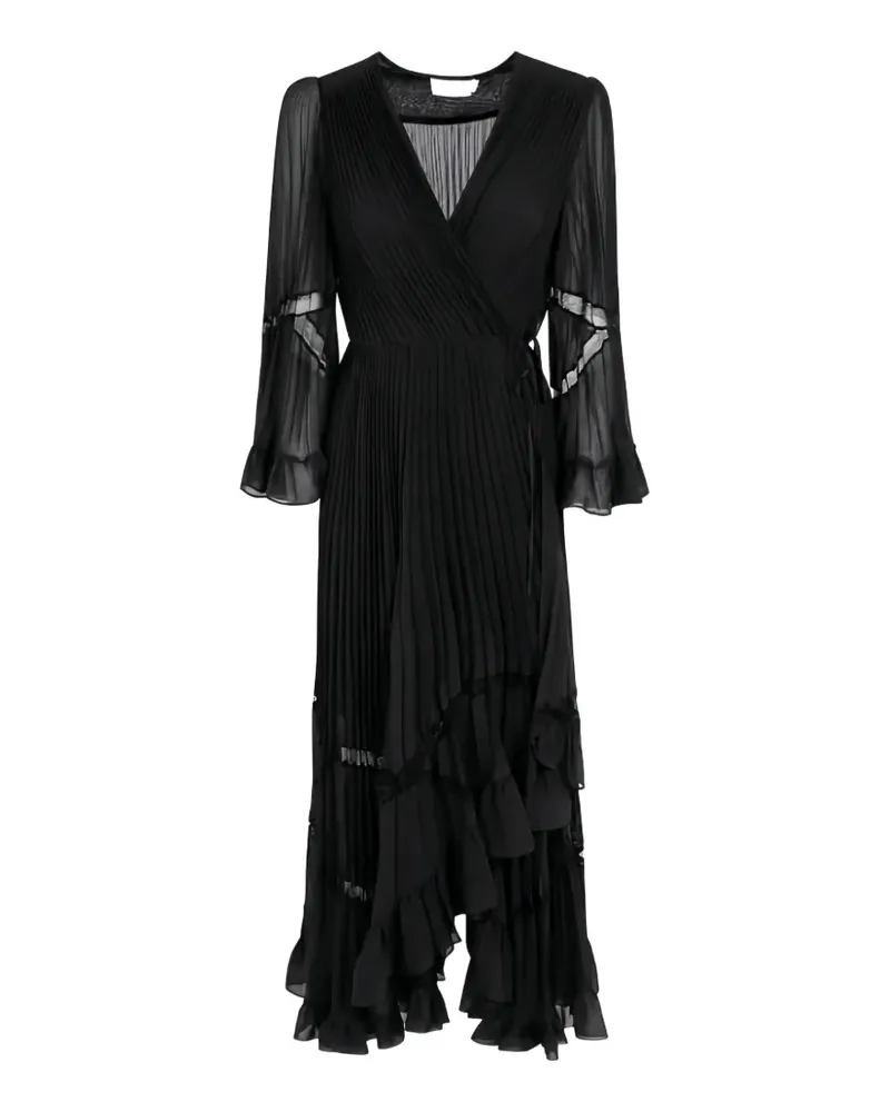 Twin-Set pleated lace-trim dress - Schwarz Schwarz