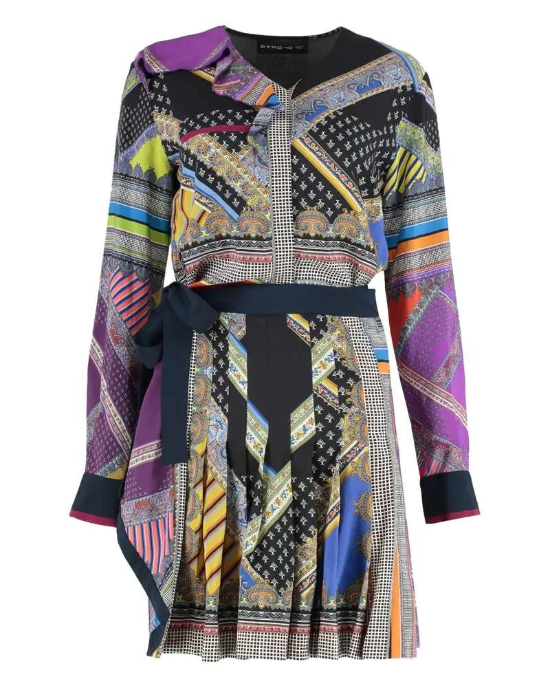 Etro Seidenkleid mit Mustermix - Schwarz Schwarz