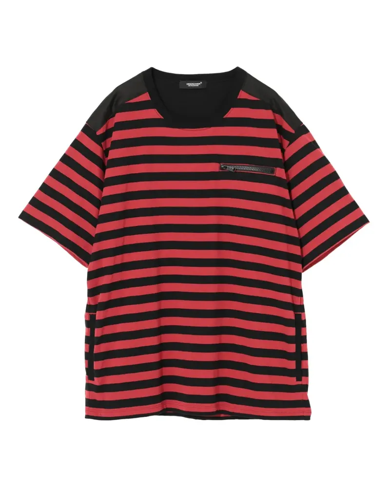 Undercover Gestreiftes T-Shirt mit Reißverschluss - Rot Rot