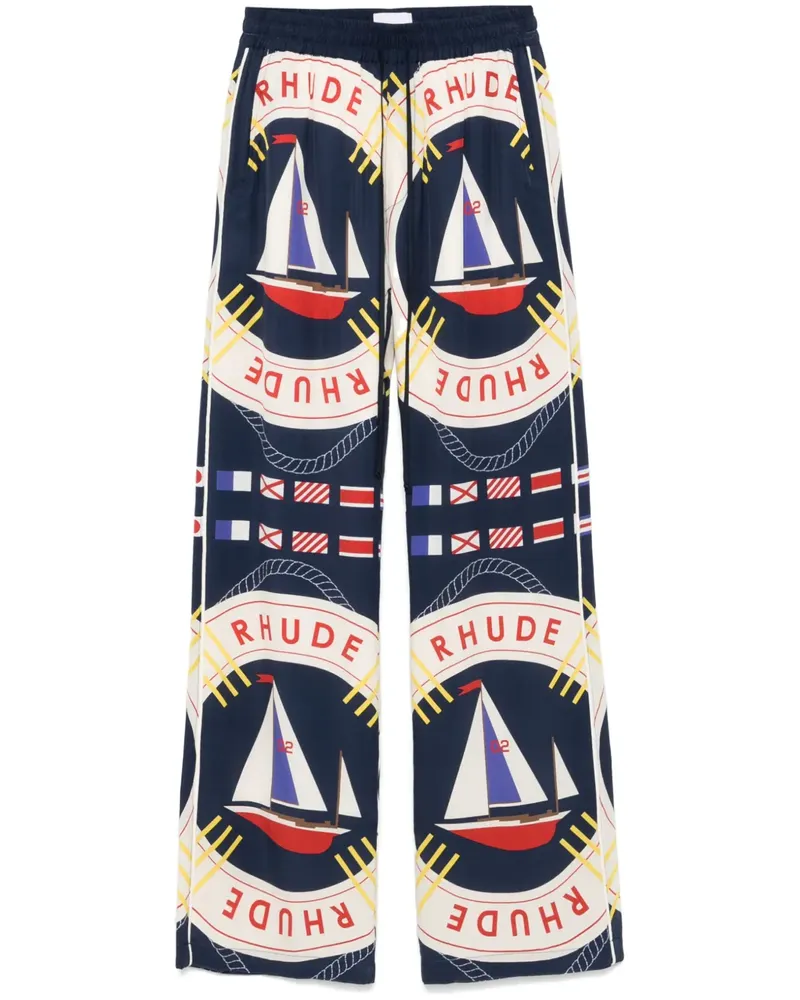 RHUDE Sail Flag Seidenhose - Blau Blau