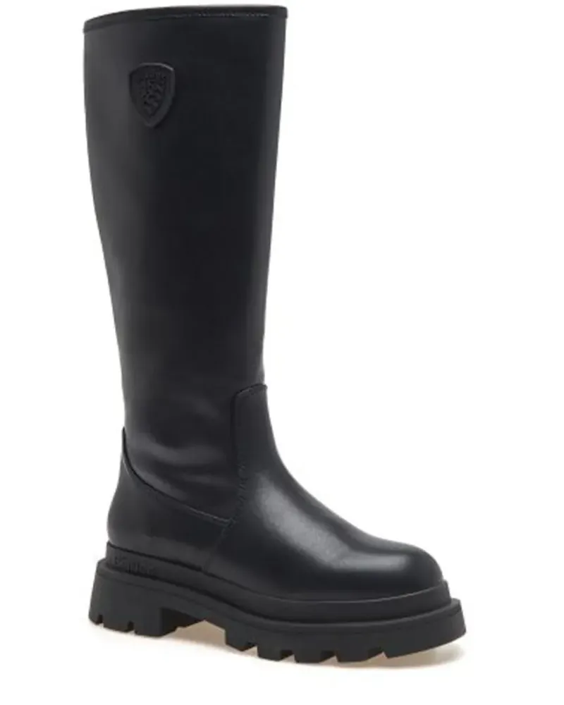 Blauer Kniehohe Stiefel aus Leder - Schwarz Schwarz