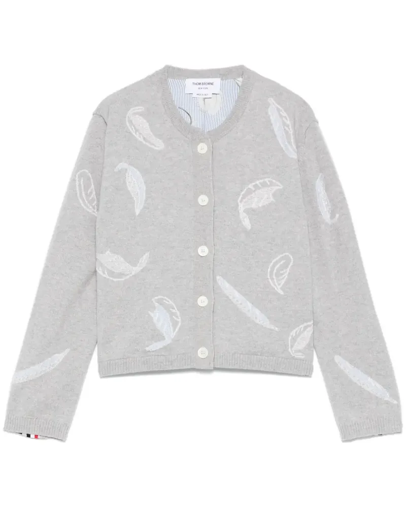 Thom Browne Cropped-Cardigan mit Feder-Intarsie - Grau Grau