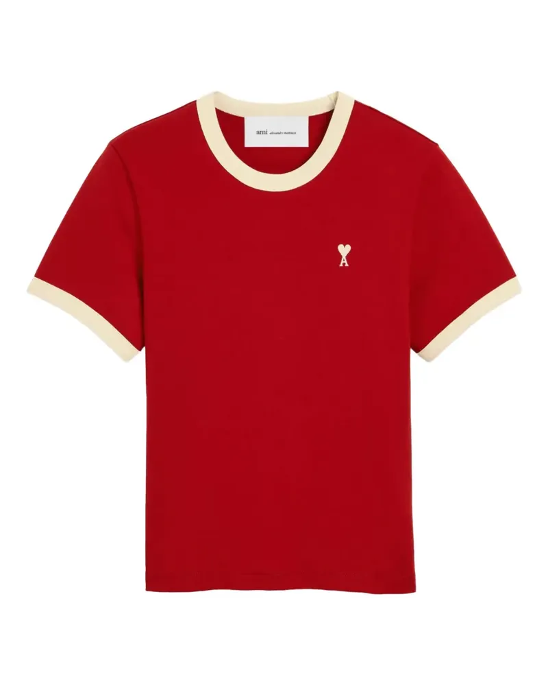 AMI Paris red contrasted cotton T-shirt with Ami de Coeur - Rot Rot