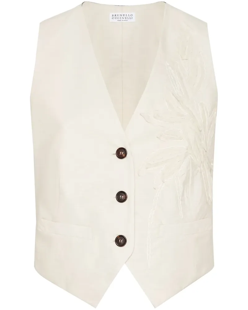 Brunello Cucinelli Weste mit Flora-Applikation - Nude Nude