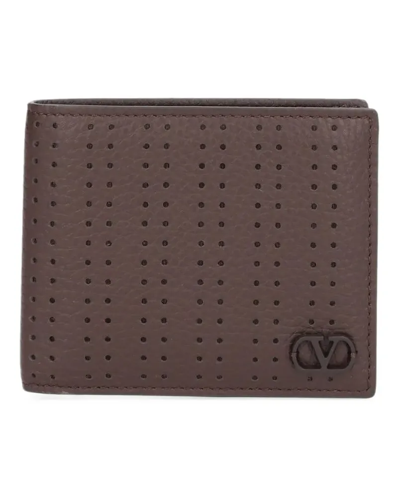 Valentino Garavani VLogo Signature perforated leather billfold wallet - Braun Braun
