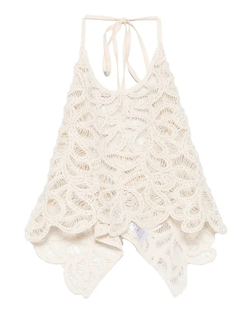 Patrizia Pepe crochet-knit beaded top - Nude Nude