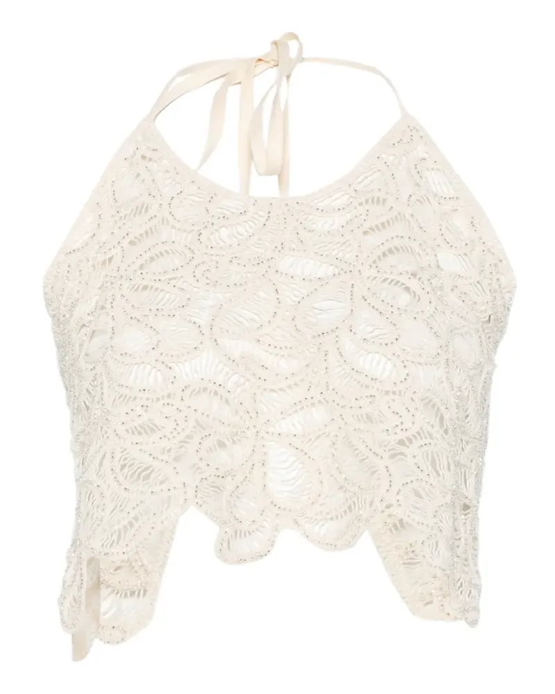 Patrizia Pepe crochet-knit beaded top - Nude Nude