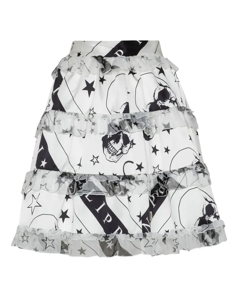 Philipp Plein printed tiered mini skirt - Weiß Weiß