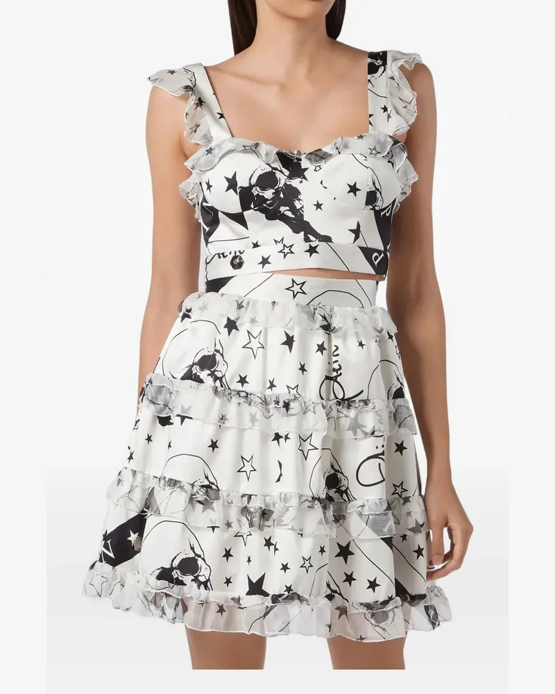 Philipp Plein printed tiered mini skirt - Weiß Weiß