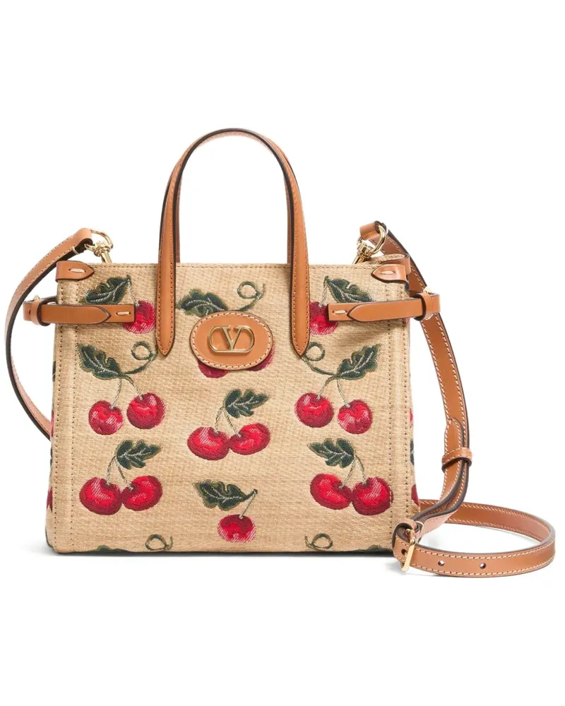 Valentino Garavani Kleine Antibes Tote Bag mit Kirschmotiv - Nude Nude