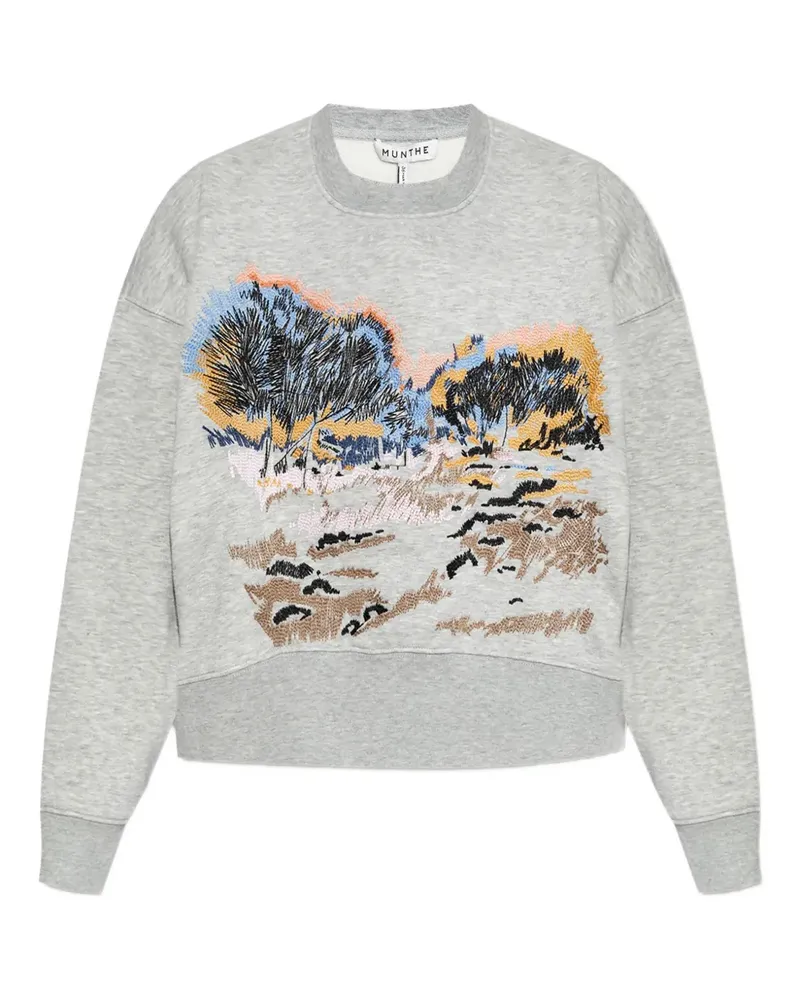 MUNTHE Sweatshirt mit Landschaftsstickerei - Grau Grau