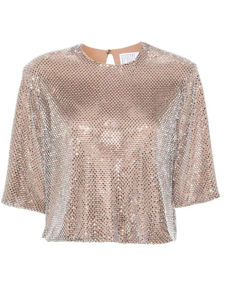 Giuseppe di Morabito Top aus Mesh mit Kristallen - Nude Nude