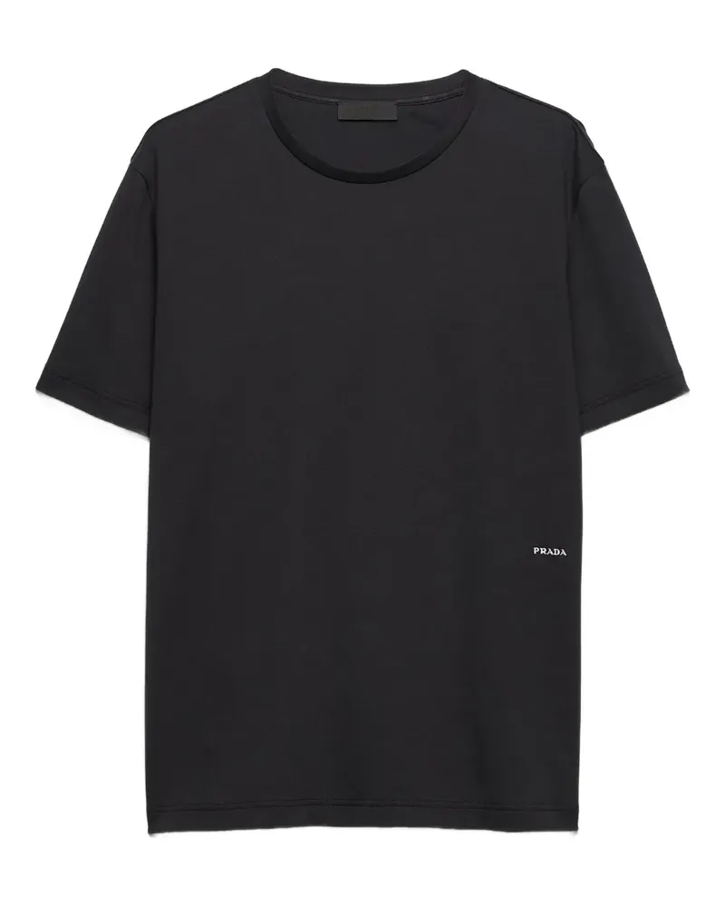 Prada T-Shirt mit Logo-Stickerei - Schwarz Schwarz