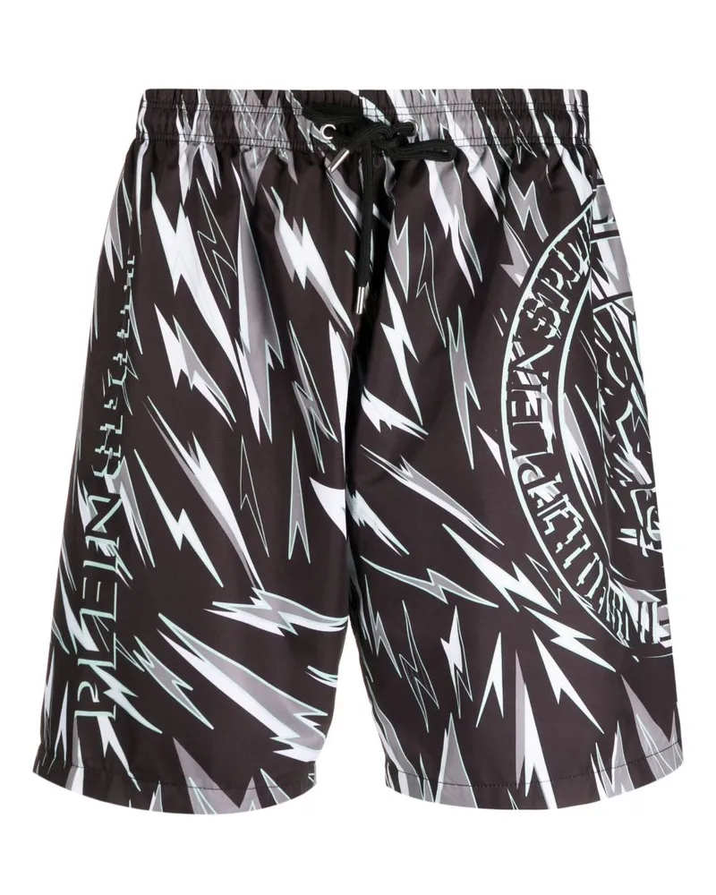 Philipp Plein Badeshorts mit Blitz-Print - Schwarz Schwarz