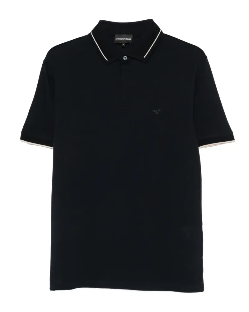Emporio Armani logo-embroidered contrast-trim polo shirt - Blau Blau