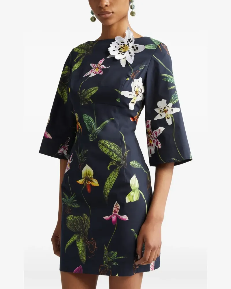 Oscar de la Renta Minikleid mit Orchideen-Print - Blau Blau