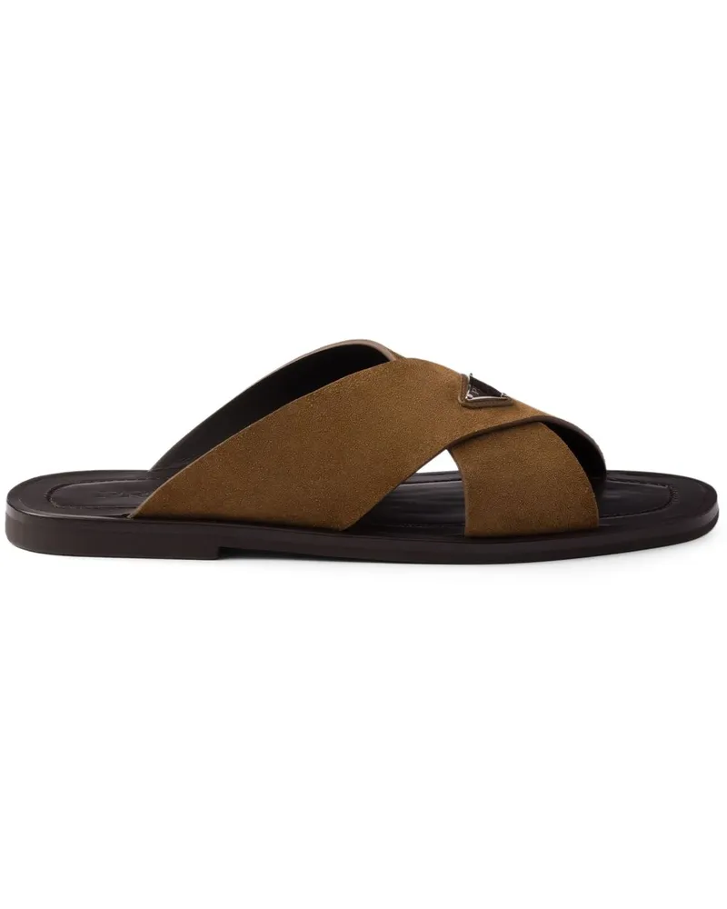 Prada Wildleder-Pantoletten mit überkreuzten Riemen - Braun Braun