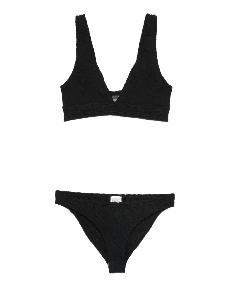 Hunza G Badeanzug in Knitteroptik mit V-Ausschnitt - Schwarz Schwarz